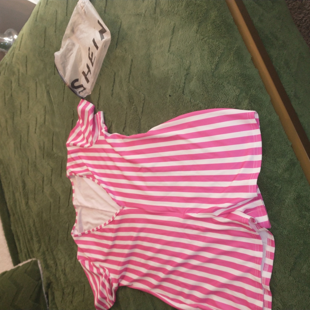 SHEIN Pink and White Striped Playsuit